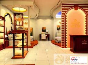 店面裝修設(shè)計(jì) 店面設(shè)計(jì) 石膏板吊頂 吊頂設(shè)計(jì) 吊頂造型 米白色地磚 裝飾柜 白色墻面 條案 隔斷設(shè)計(jì) 雙人床 軟床 展示柜 隔斷墻 