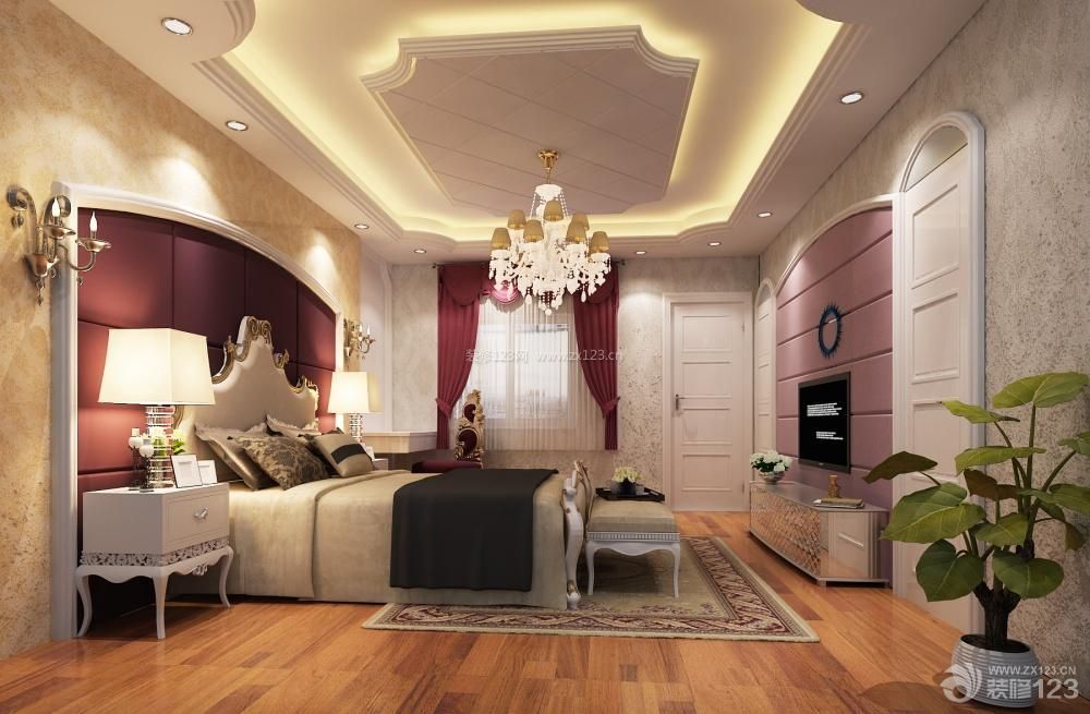 别墅室内设计 欧式新古典风格 主卧室设计 