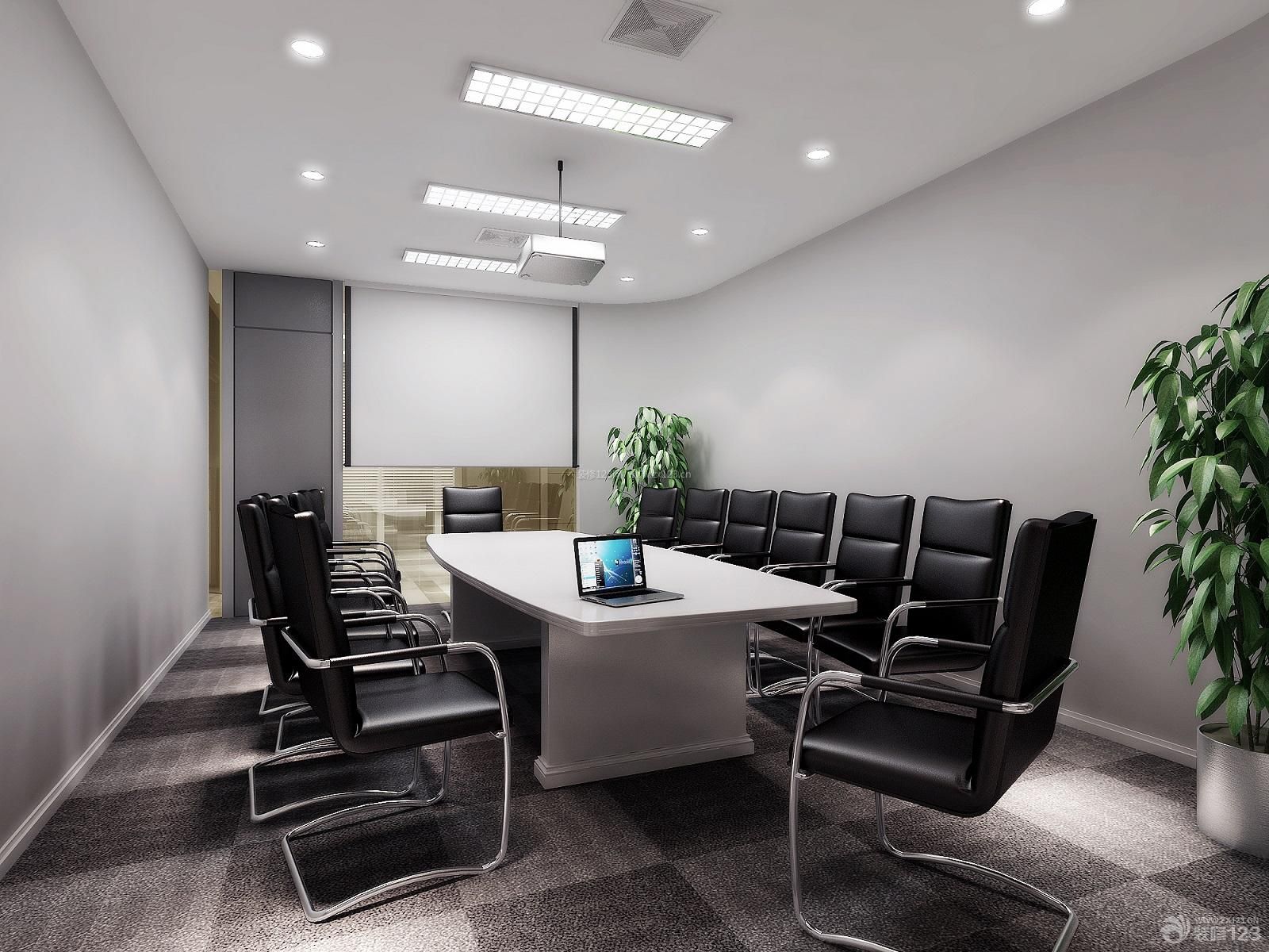 会议室桌椅 会议室设计 磨砂地面 石膏板吊顶 射灯 办公室灯具 白色
