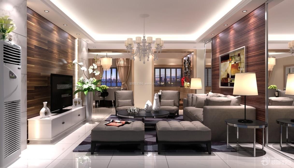 现代简约风格客厅多人沙发装修效果图