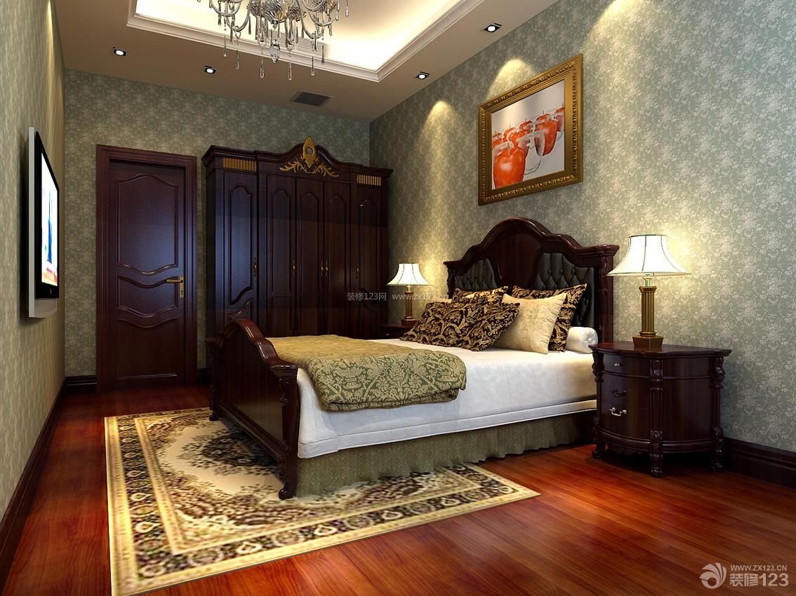 新古典风格卧室床的摆放效果图