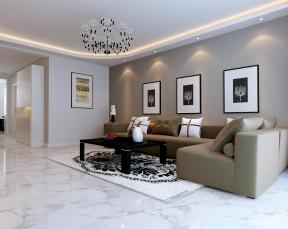 布艺沙发 三室两厅一卫 简约装修设计 客厅装修风格 转角沙发 纯色