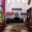 中式古典风格豪华别墅客厅电视背景墙设计效果图