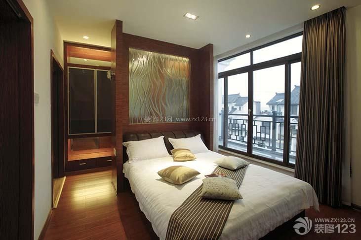 中式家居卧室床头背景墙实景图