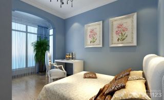 蓝色地中海风格卧室蓝色墙面装修效果图
