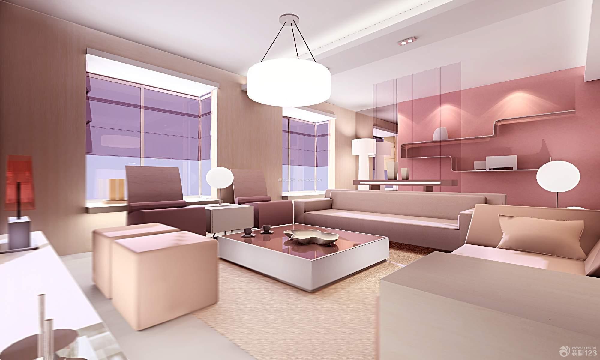 现代简约风格 跃层设计 时尚客厅 沙发垫 双人沙发 沙发椅 泛白色地砖 地毯 