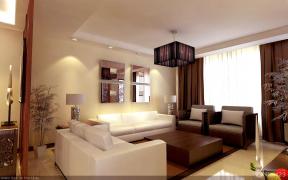 新中式风格 三室两厅 时尚客厅 遮光帘 褐色窗帘 双人沙发 沙发椅 
