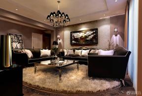 古典欧式风格 豪华别墅 大客厅 时尚客厅 背景墙设计 花纹壁纸 深褐色木地板 地毯 