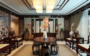 新中式风格 复式房 客厅装修设计 客厅风水画 组合沙发 浅黄色木地板 地毯 