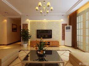 新中式风格 三室两厅 家装客厅设计 电视背景墙 大花壁纸 