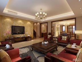 现代中式风格 四室两厅两卫 客厅装饰 大客厅 组合沙发 沙发椅 中式沙发 