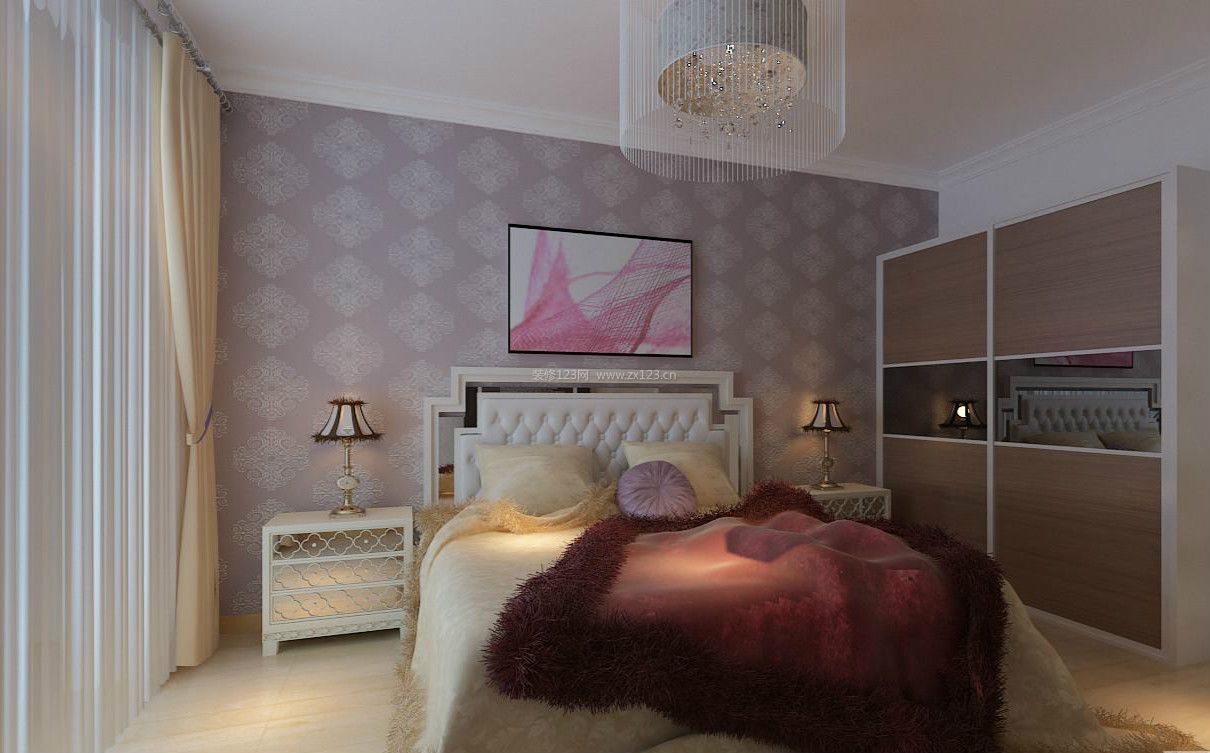 现代简约风格 女生卧室设计 双人床 软床 