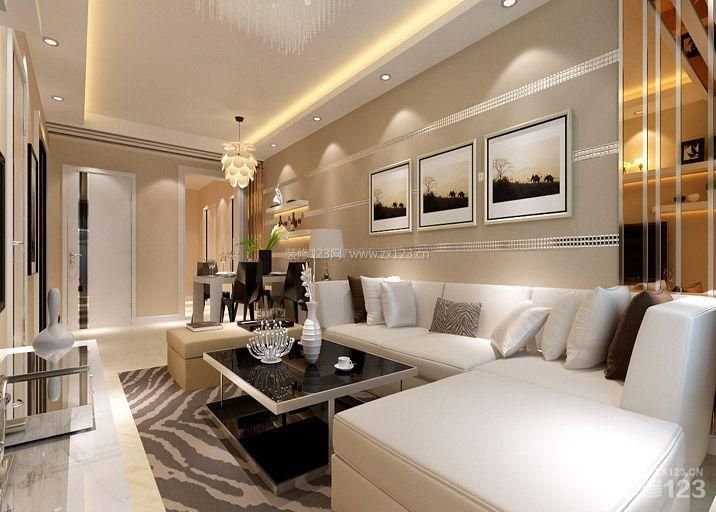 现代简约风格 婚房设计 时尚客厅 客厅墙画 组合沙发 转角沙发 