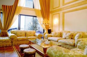 现代欧式风格 复式装修设计 简欧客厅 时尚客厅 组合沙发 沙发椅 布艺窗帘 地毯 小凳子 欧式茶几 玻璃茶几 