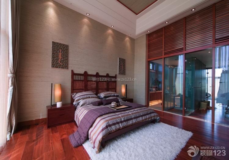 新中式风格 豪华别墅 15平米卧室 卧室设计 床头背景墙 