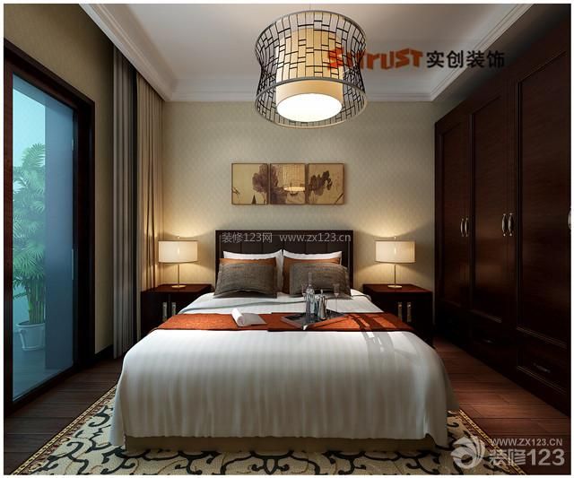 新中式风格 别墅室内设计 主卧室设计 中式灯具 