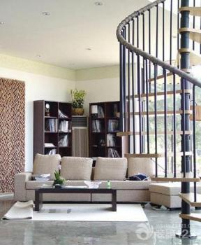 现代客厅 现代设计风格 螺旋梯 木楼梯 楼梯扶手 