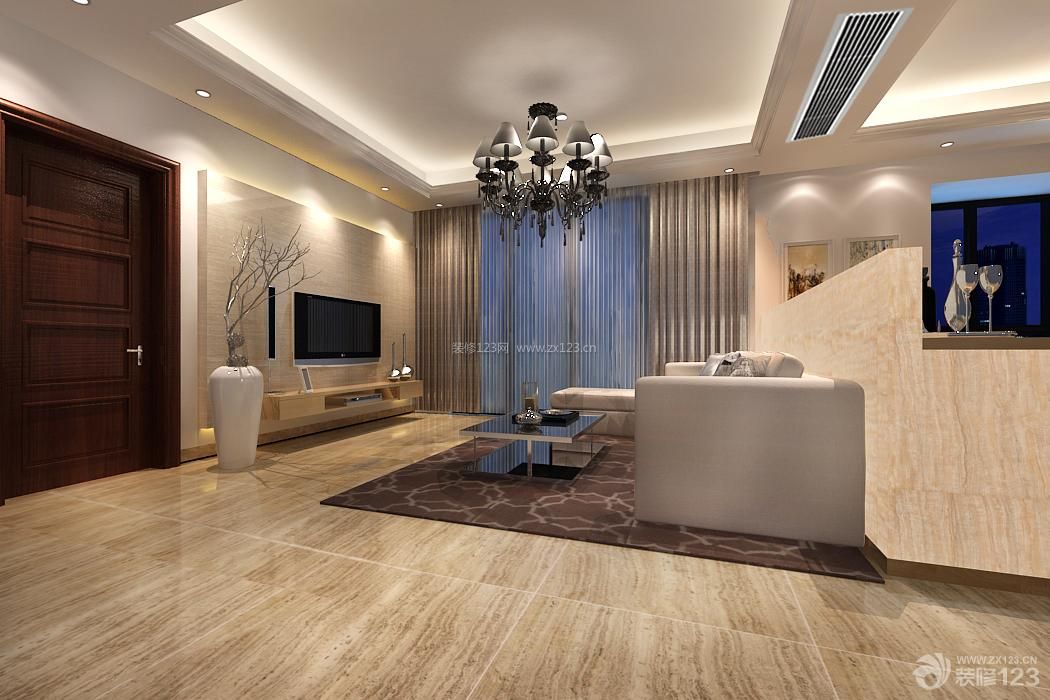 现代设计风格 客厅装修设计 仿木地板地砖 