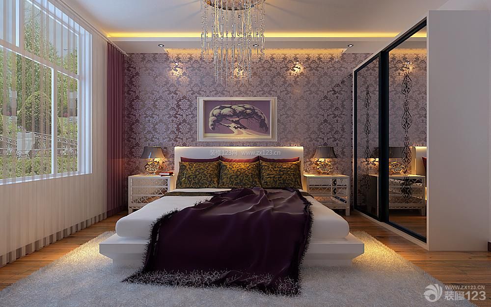 现代简约欧式风格 女生卧室设计 卧室装饰 水晶灯 