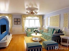 地中海风格设计 20平米客厅 客厅装修风格 沙发凳 边几 