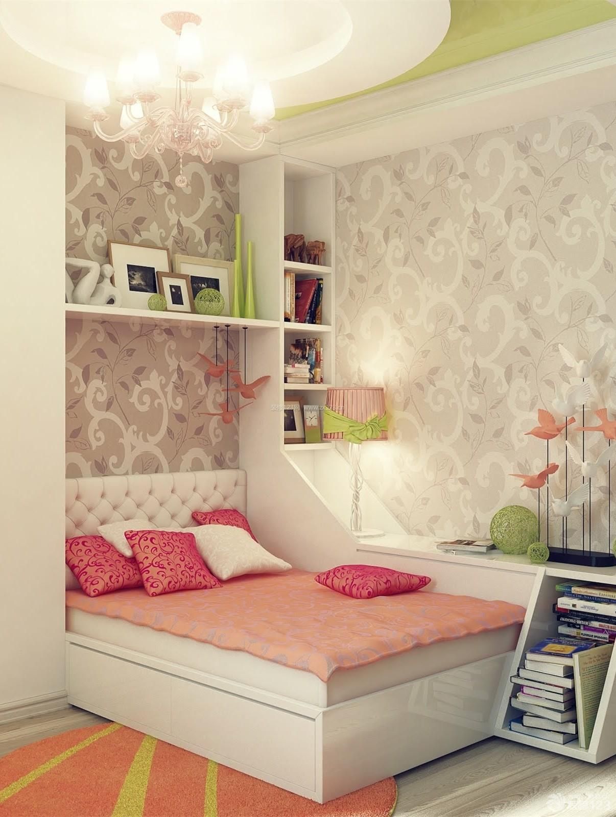 现代田园风格38平米小户型女生卧室装修效果图