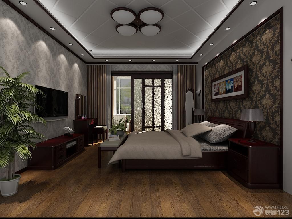 现代中式主卧室装修效果图大全2014图片