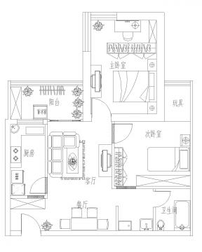 85平米两室一厅平面图