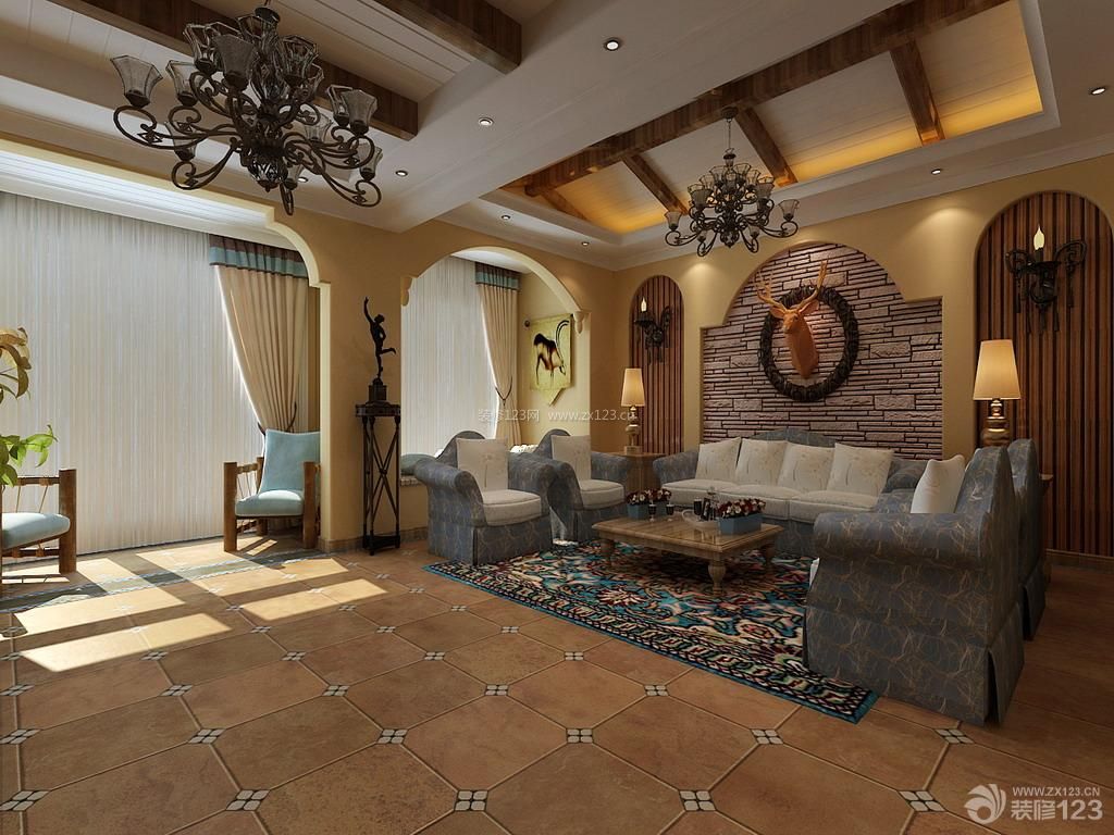 地中海家装效果图 地中海地毯贴图 家居客厅装修效果图 