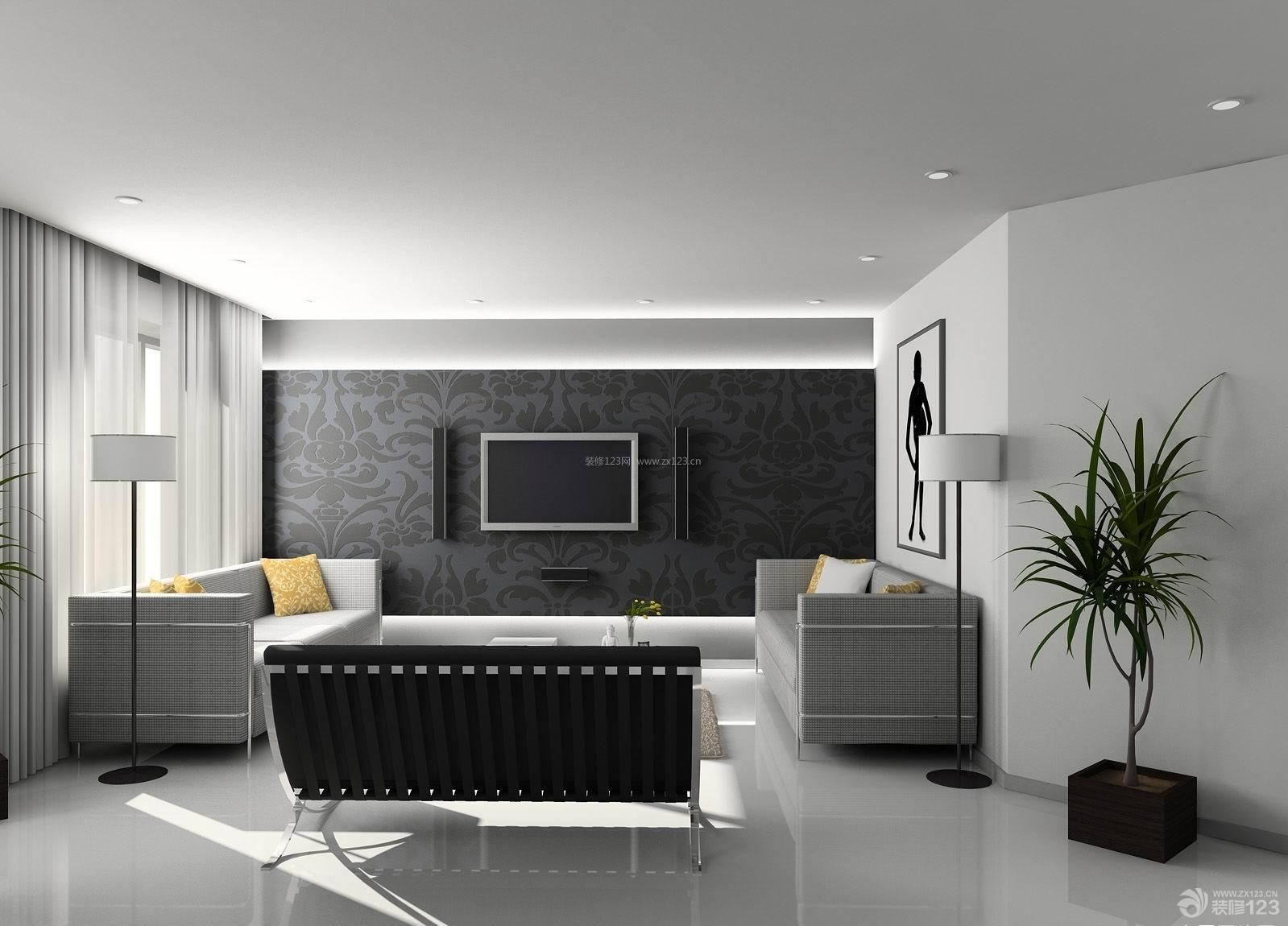 黑白搭配90平米三室两厅装修设计效果图