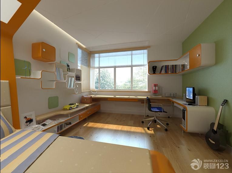 现代风格儿童房卧室兼书房装修效果图欣赏