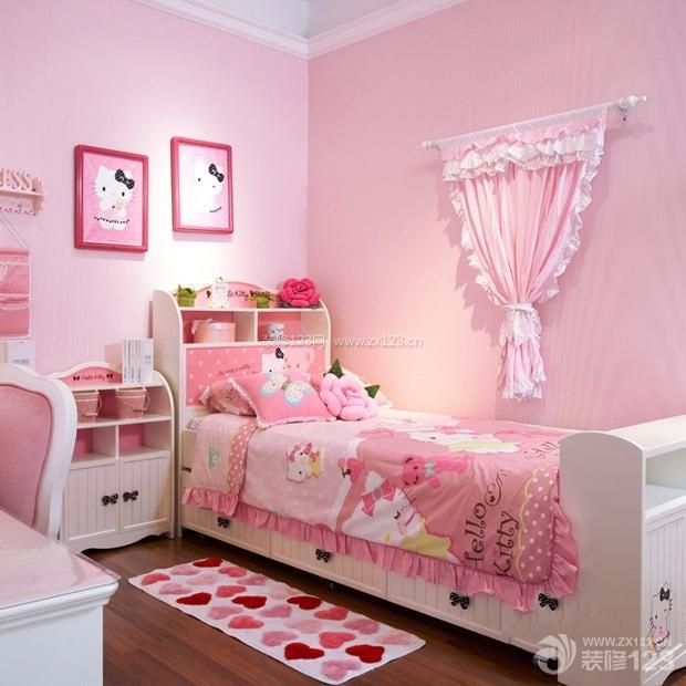 粉红色10平米儿童房个性装修图片