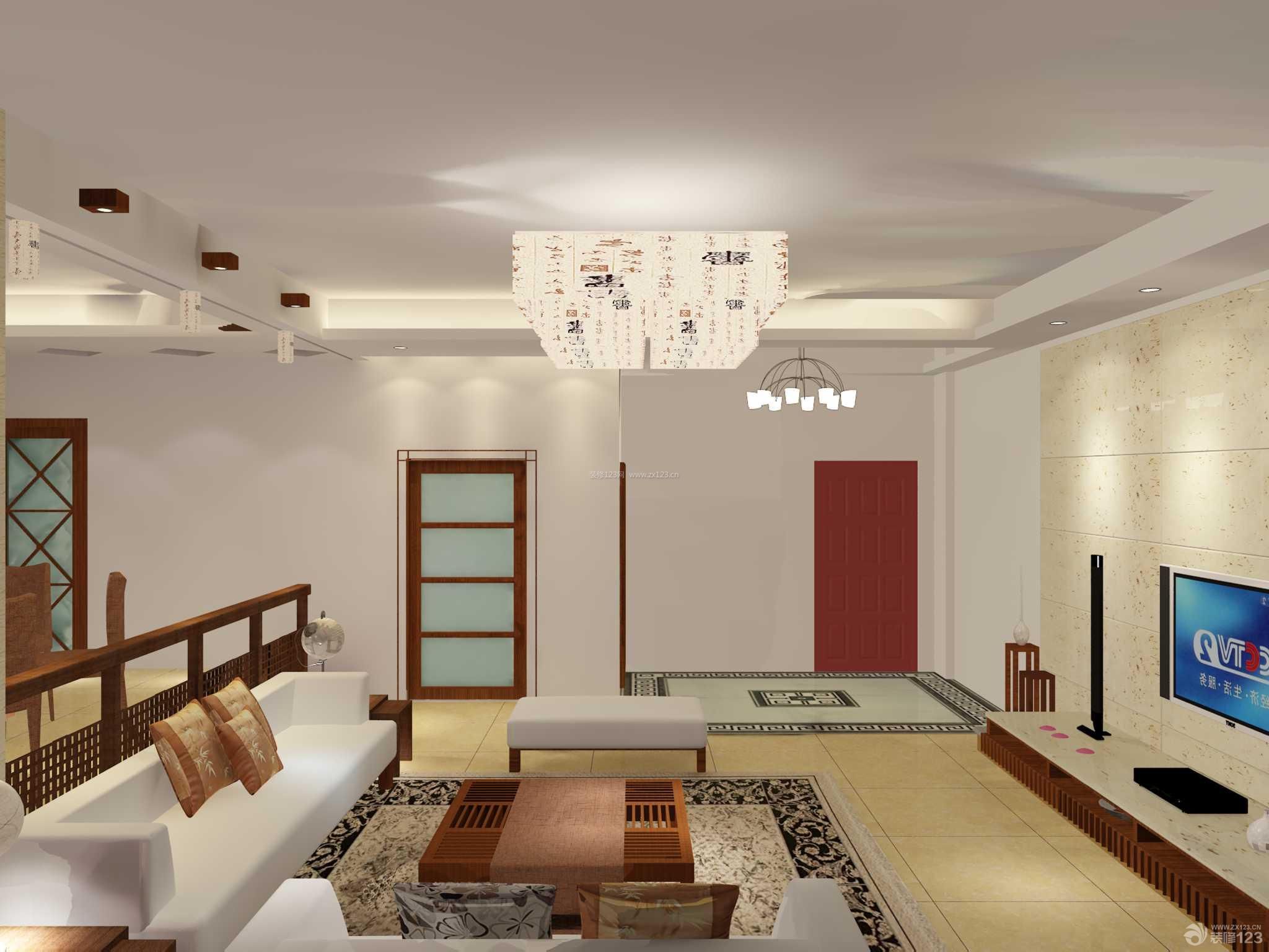 新中式风格120平米客厅水晶灯装潢设计效果图