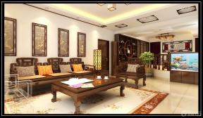 现代中式客厅效果图 背景墙装饰 中式沙发 