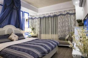 地中海风格设计 主卧室 印花窗帘 