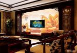 中式手绘3d莲花电视背景墙装修效果图片