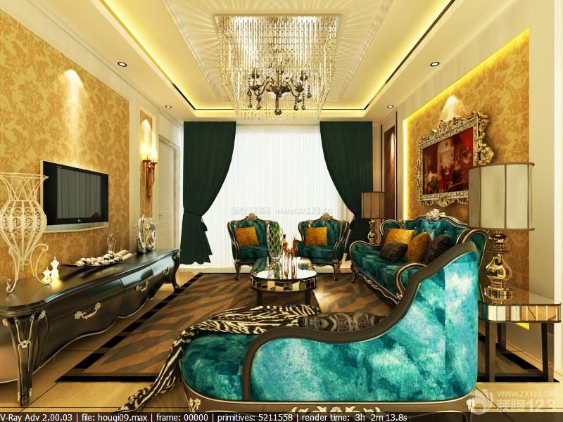 欧式家装设计效果图 时尚客厅 水晶灯