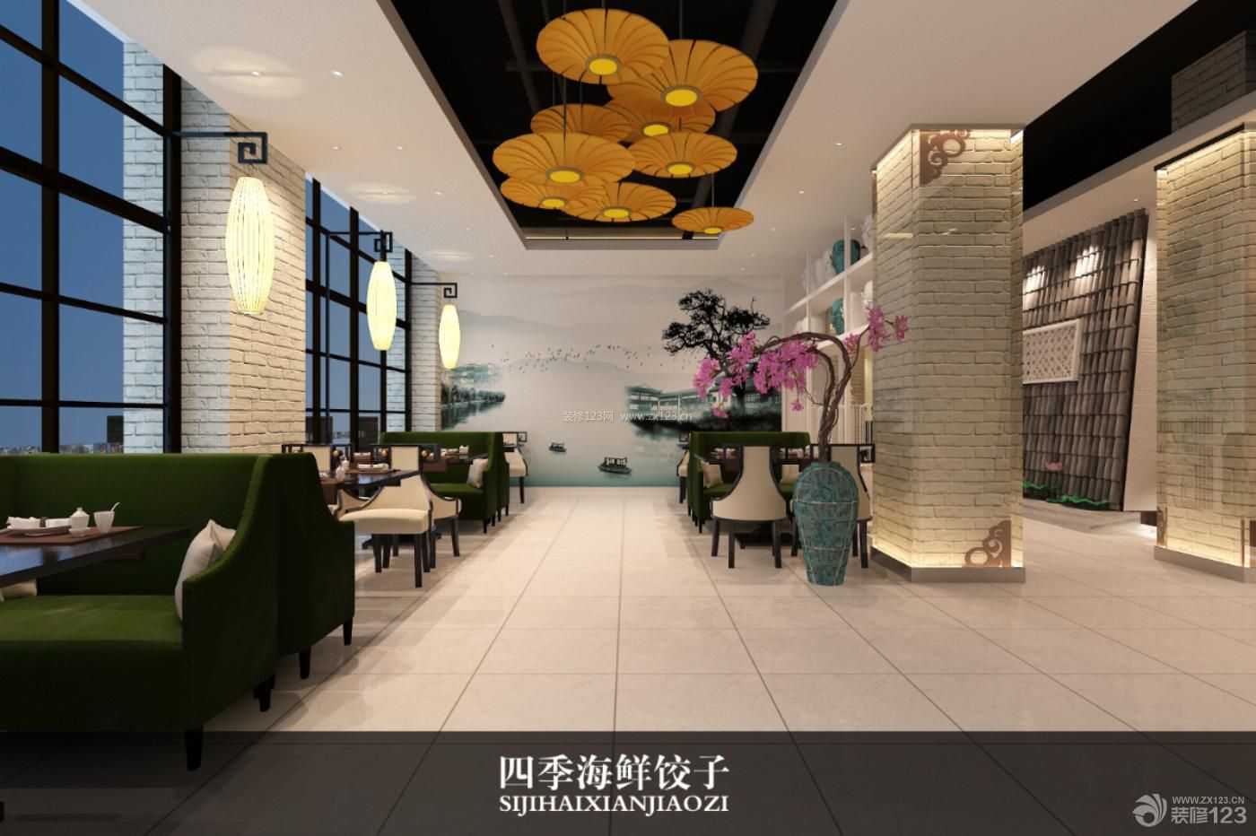 特色飯店泛白色地磚裝修效果圖