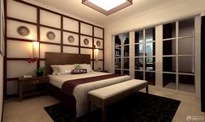 中式家装效果图 主卧室 背景墙设计