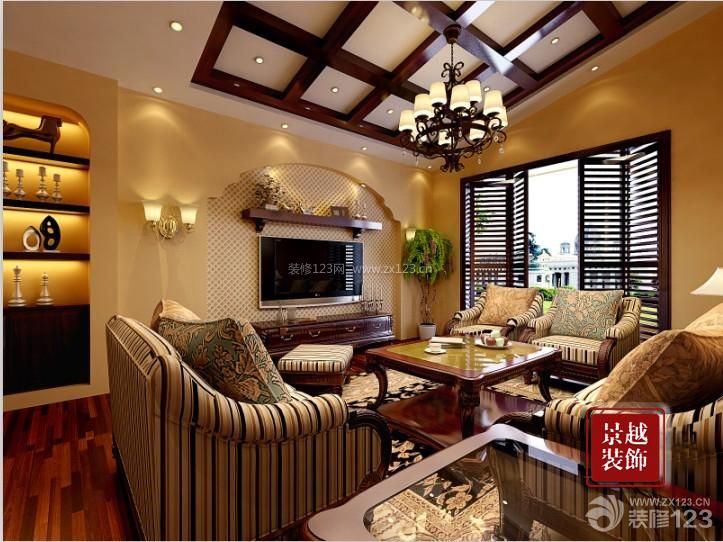 东南亚风格设计 大客厅 木质吊顶