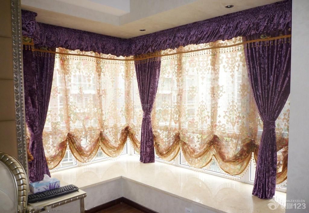 最新欧式卧室飘窗窗帘设计实景图