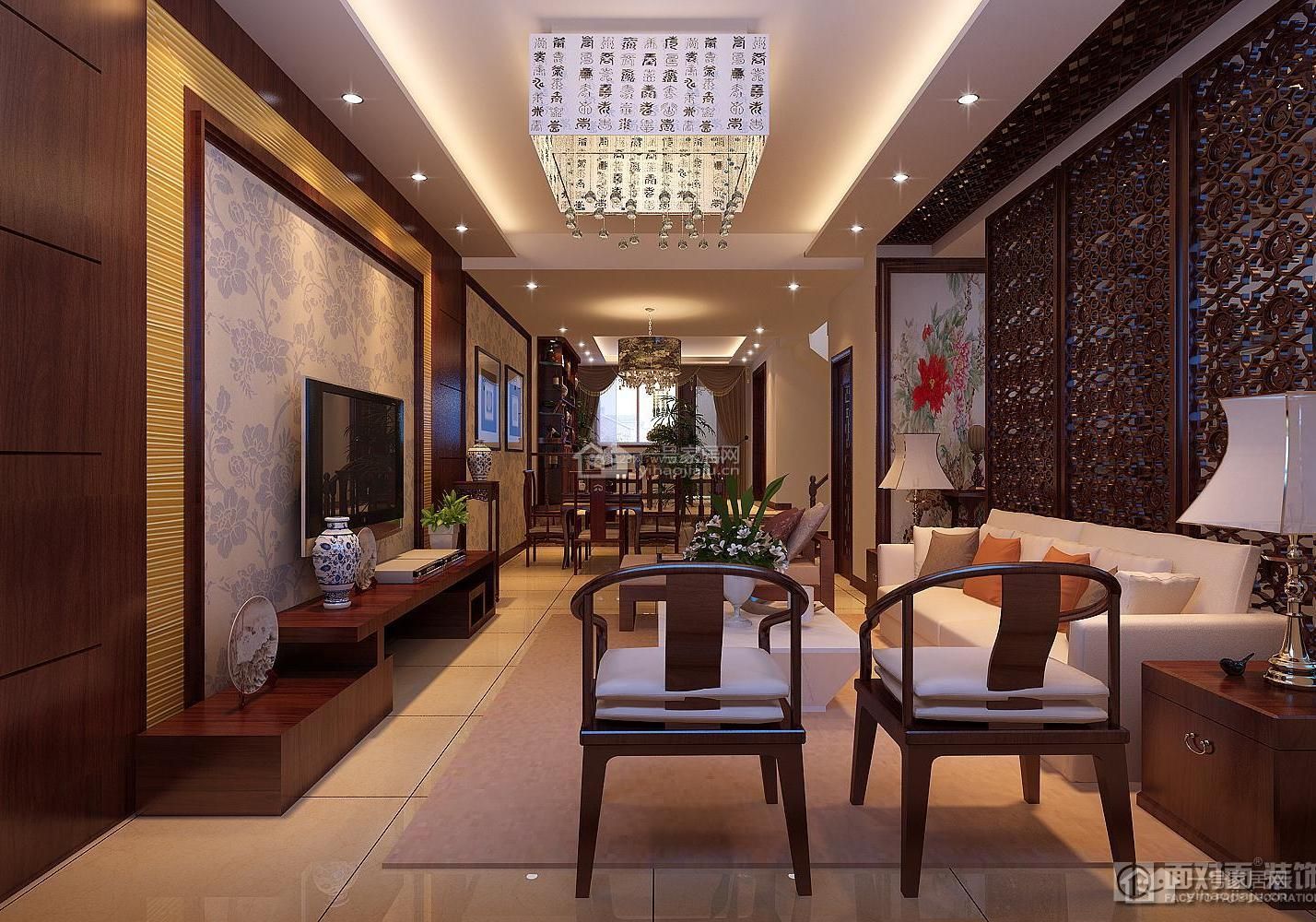 新中式风格 长方形客厅 室内吊顶