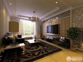 欧式家装设计效果图 长方形客厅 软包背景墙