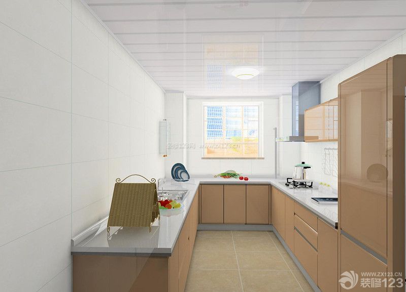 简约时尚超小厨房条形铝扣板吊顶装修效果图