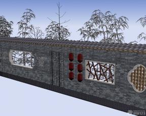 中式风格仿古切砖围墙设计效果图欣赏