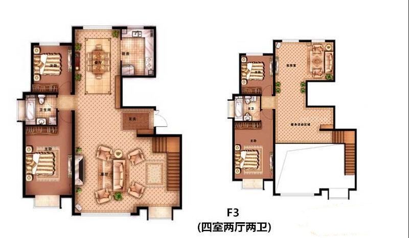方庄公馆户型图f3跃层户型 4室 面积:240.00m2