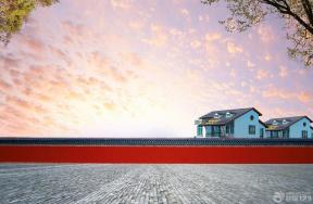 红色仿古乡村别墅围墙设计图片