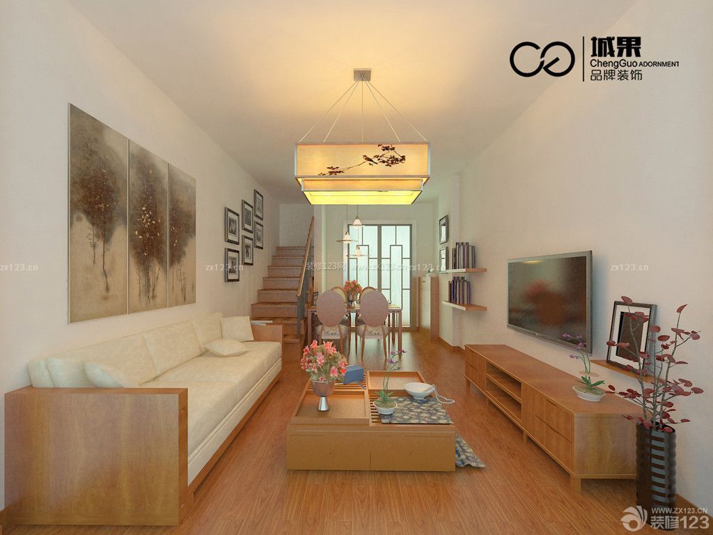 新中式风格 小客厅 深褐色木地板