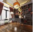 140平中式风格书房仿木地板瓷砖装饰效果图