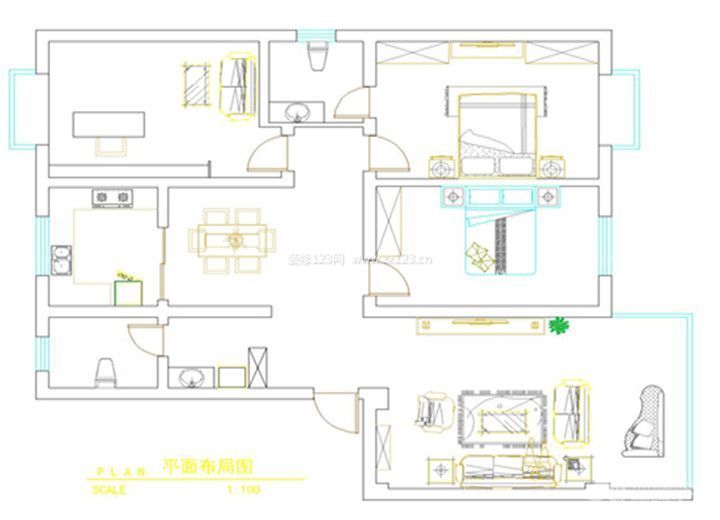 永威東棠116平米三居室平面圖