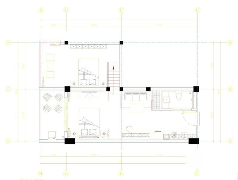 三环小区1栋现代中式风格户型2室1厅1卫1厨 48.46㎡